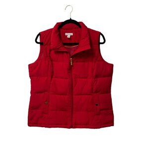 CHARTER CLUB VEST PUFFER FULL ZIP RED WOMENS L SNAP POCKETS QUILTED